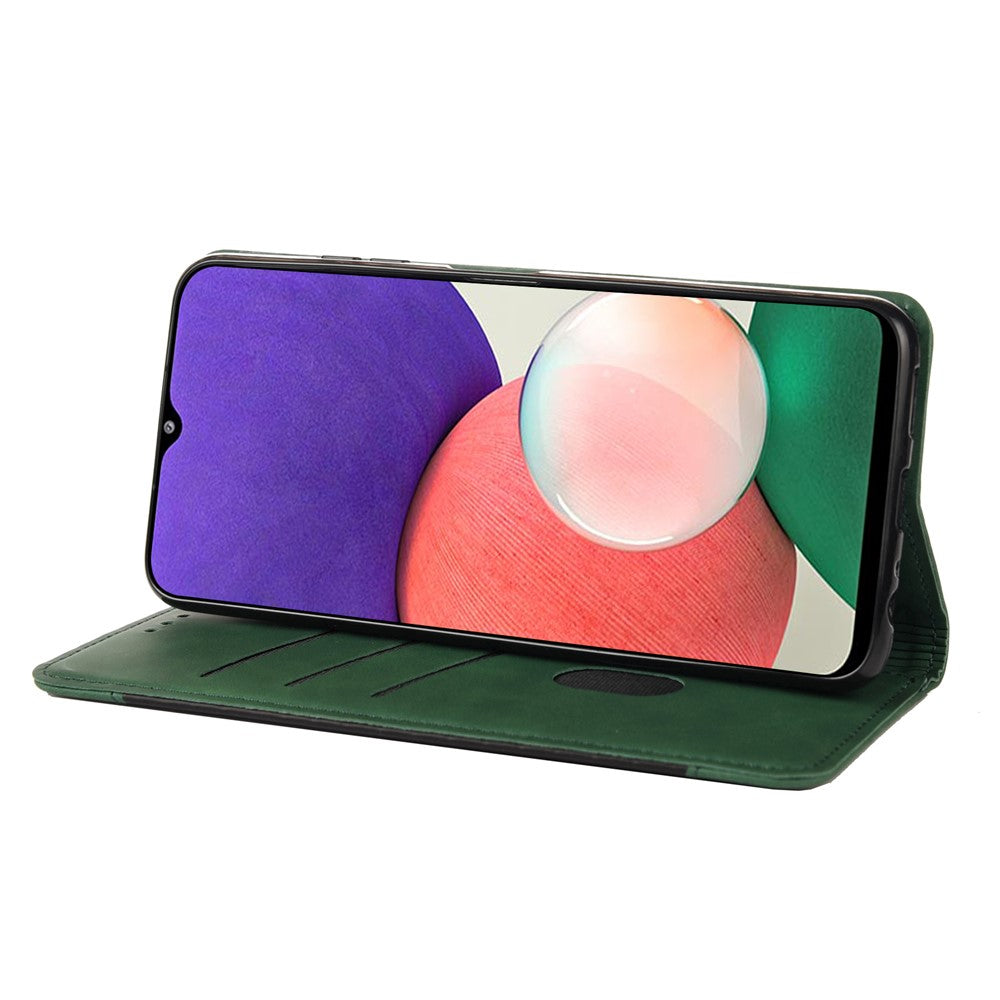 Ridsefast fliptelefonetui af splejset læder med telefonstativ til Samsung Galaxy A22 5G (EU-version)
