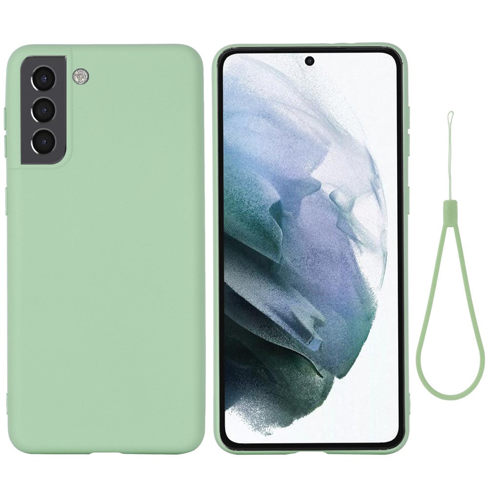 Well-protected Liquid Silicone Soft Phone Cover Shell with Hand Strap for Samsung Galaxy S22 5G
