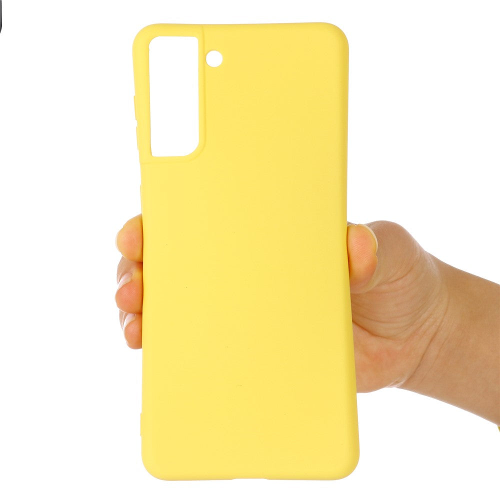 Solid Color Liquid Silicone Drop-resistant Phone Case Cover with Strap for Samsung Galaxy S22+ 5G