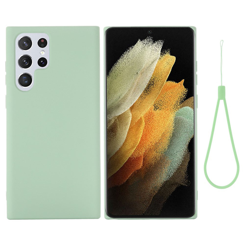 Liquid Silicone Microfiber Lining Mobile Phone Back Case Cover with Strap for Samsung Galaxy S22 Ultra 5G