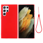 Liquid Silicone Microfiber Lining Mobile Phone Back Case Cover with Strap for Samsung Galaxy S22 Ultra 5G