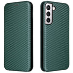 Telefoncover i PU-læder med kulfibertekstur, autoabsorberende magnetisk lukning og standerfunktion med ringrem til Samsung Galaxy S22+ 5G