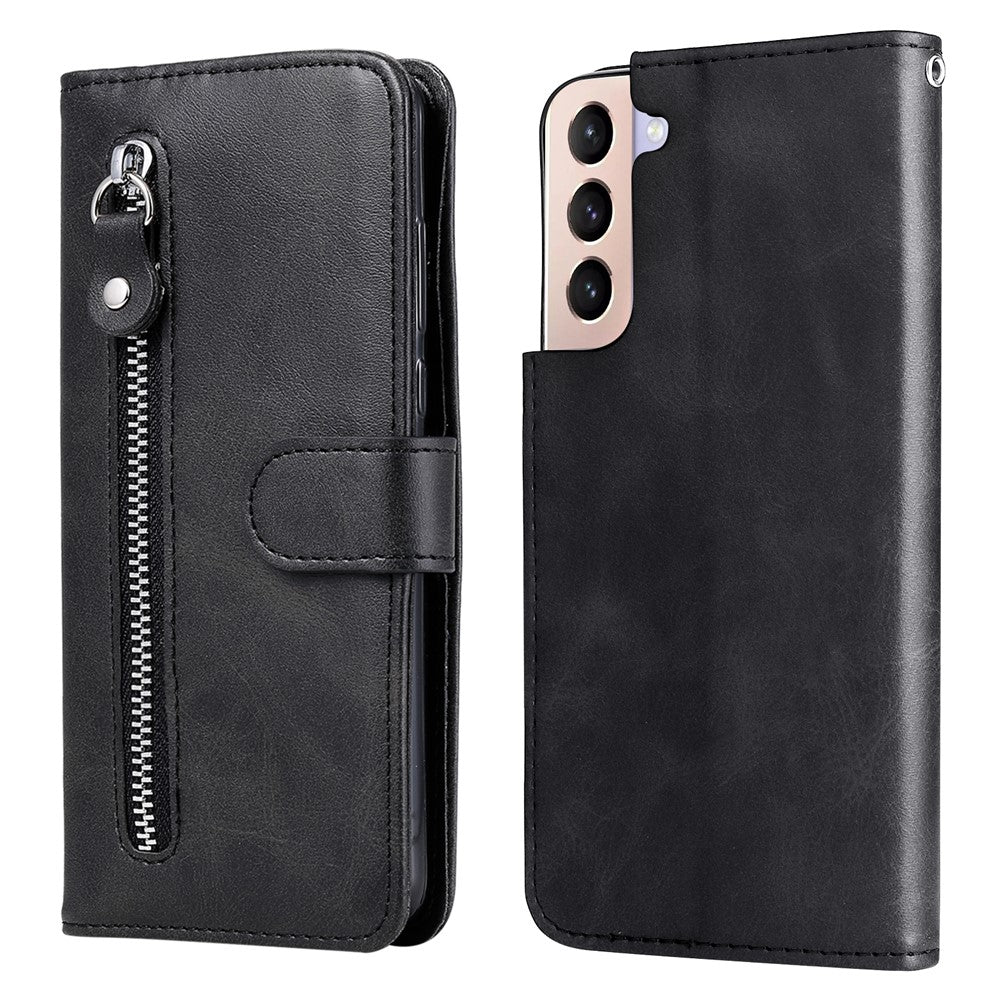 PU Leather Flip Case Zipper Pocket Design Wallet Phone Covering Shell for Samsung Galaxy S22+ 5G