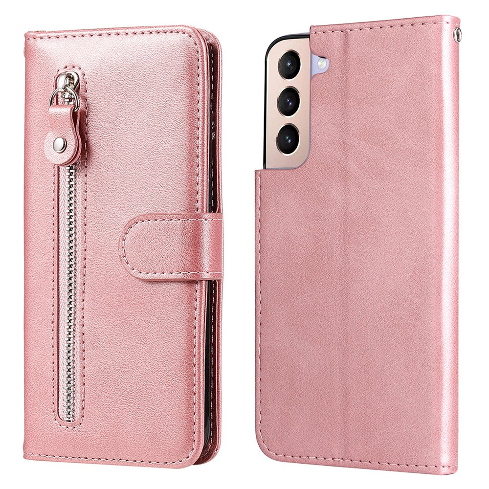 PU Leather Flip Case Zipper Pocket Design Wallet Phone Covering Shell for Samsung Galaxy S22+ 5G