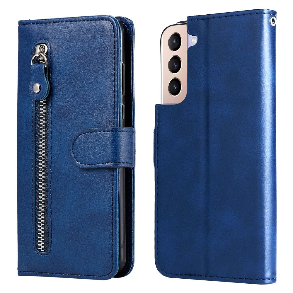 PU Leather Flip Case Zipper Pocket Design Wallet Phone Covering Shell for Samsung Galaxy S22+ 5G
