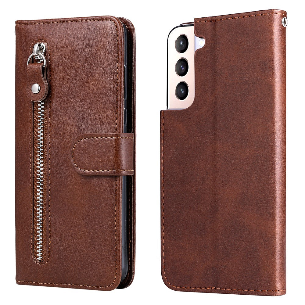 PU Leather Flip Case Zipper Pocket Design Wallet Phone Covering Shell for Samsung Galaxy S22+ 5G