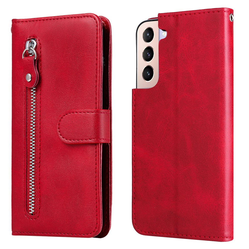 PU Leather Flip Case Zipper Pocket Design Wallet Phone Covering Shell for Samsung Galaxy S22+ 5G