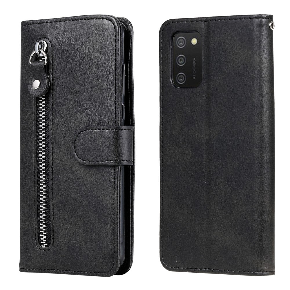 PU-lædertelefoncover - Drop-resistent Folio Flip Stand Wallet Etui med lynlåslomme til Samsung Galaxy A03s (164,2 mm)