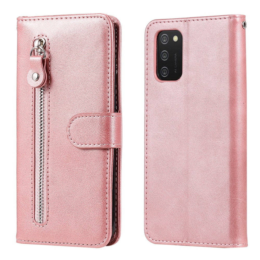 PU-lædertelefoncover - Drop-resistent Folio Flip Stand Wallet Etui med lynlåslomme til Samsung Galaxy A03s (164,2 mm)