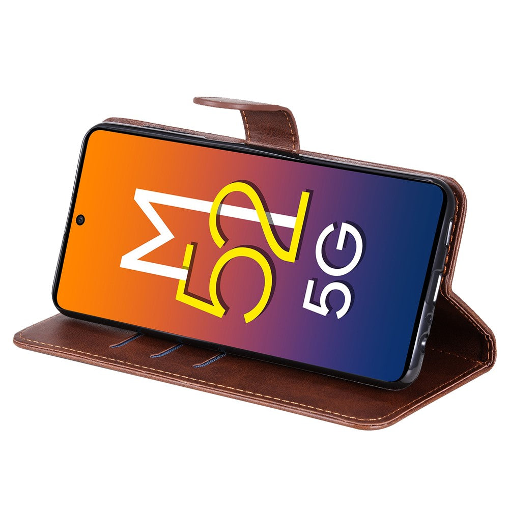 Folding PU Leather Phone Case Zipper Pocket Design Wallet Case with Adjustable Stand for Samsung Galaxy M52 5G