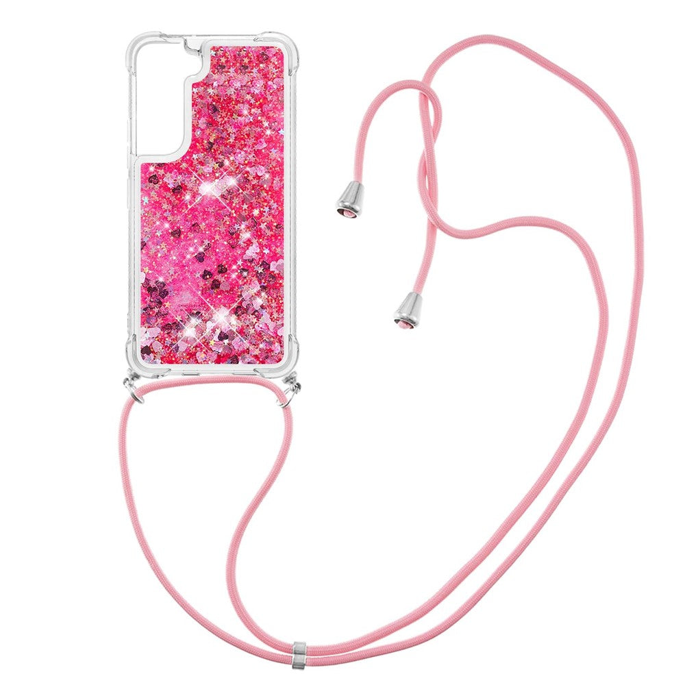 Glitter Quicksand Clear Soft TPU Phone Case with Adjustable Lanyard for Samsung Galaxy S22 5G