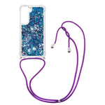 Glitter Quicksand Clear Soft TPU Phone Case with Adjustable Lanyard for Samsung Galaxy S22 5G