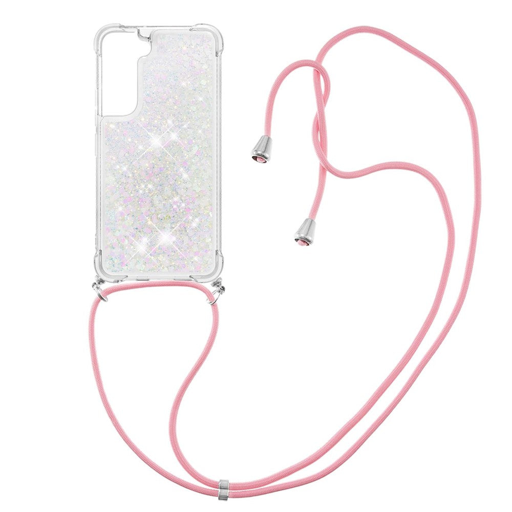 Glitter Quicksand Clear Soft TPU Phone Case with Adjustable Lanyard for Samsung Galaxy S22 5G
