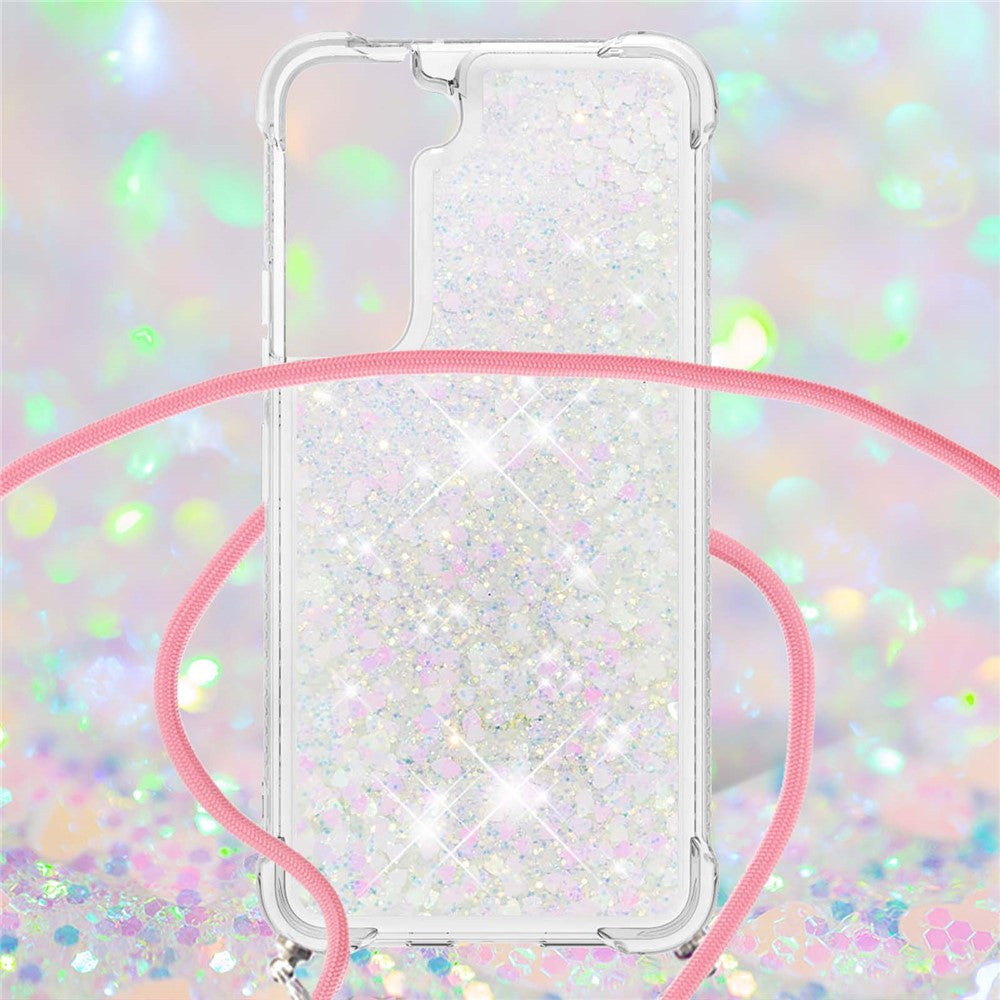 Glitter Quicksand Clear Soft TPU Phone Case with Adjustable Lanyard for Samsung Galaxy S22 5G