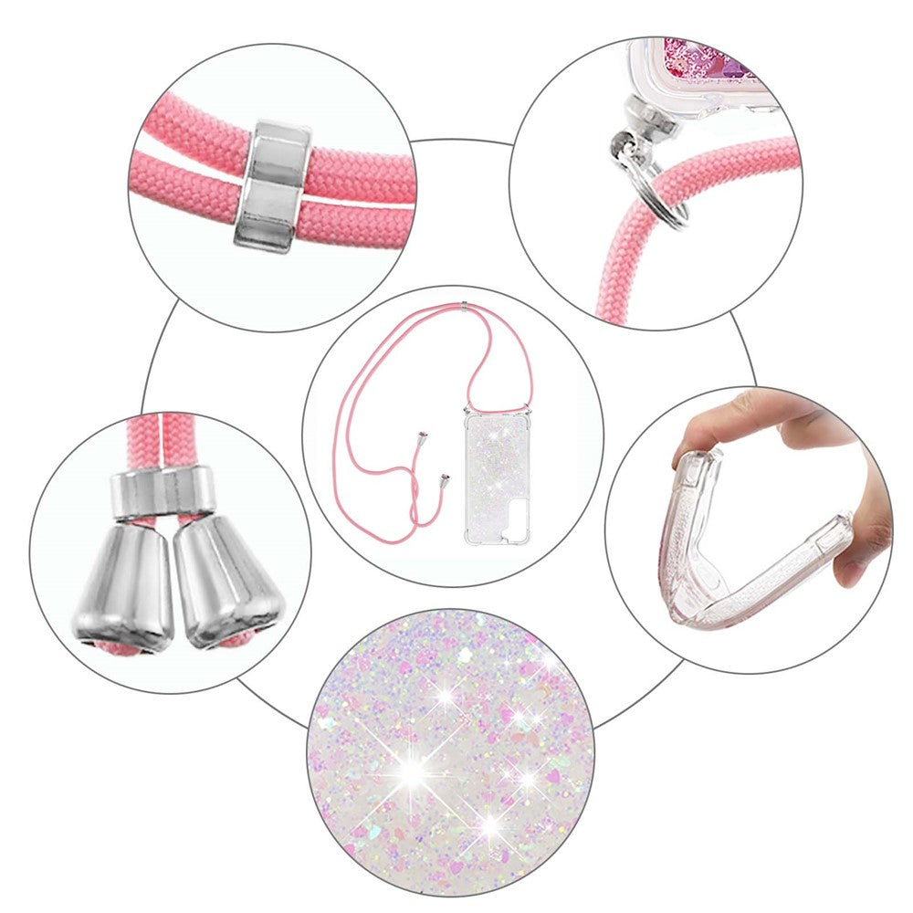 Glitter Quicksand Clear Soft TPU Phone Case with Adjustable Lanyard for Samsung Galaxy S22 5G