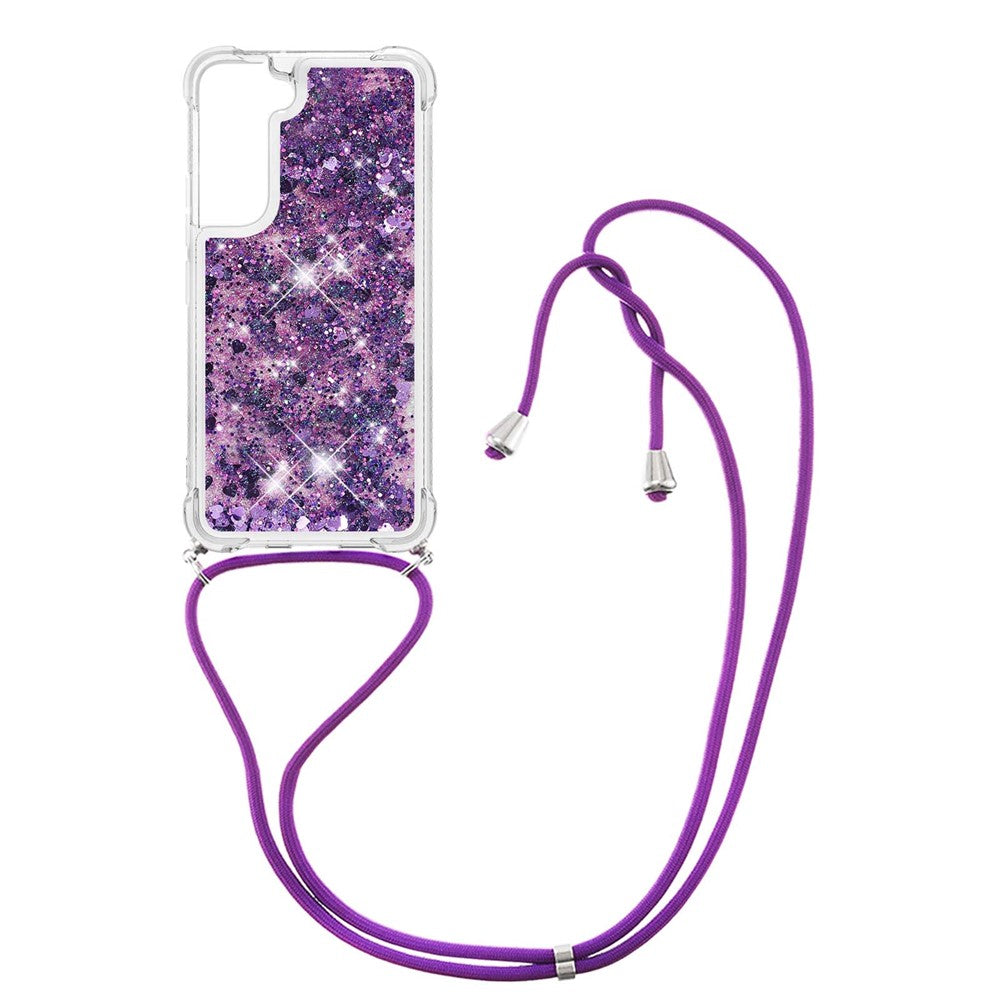 Glitter Quicksand Clear Soft TPU Phone Case with Adjustable Lanyard for Samsung Galaxy S22 5G