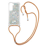 Glitter Quicksand Clear Soft TPU Phone Case with Adjustable Lanyard for Samsung Galaxy S22 5G