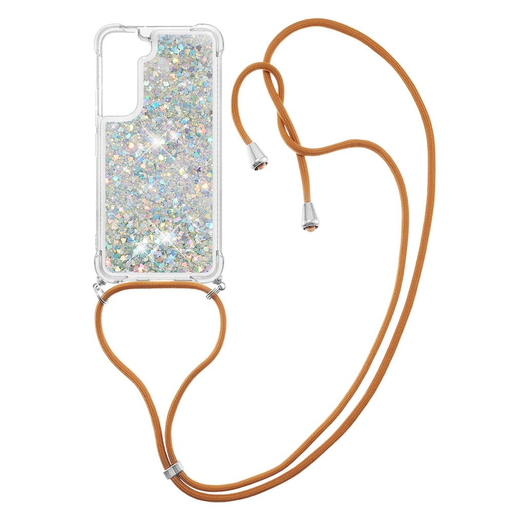Glitter Quicksand Clear Soft TPU Phone Case with Adjustable Lanyard for Samsung Galaxy S22 5G