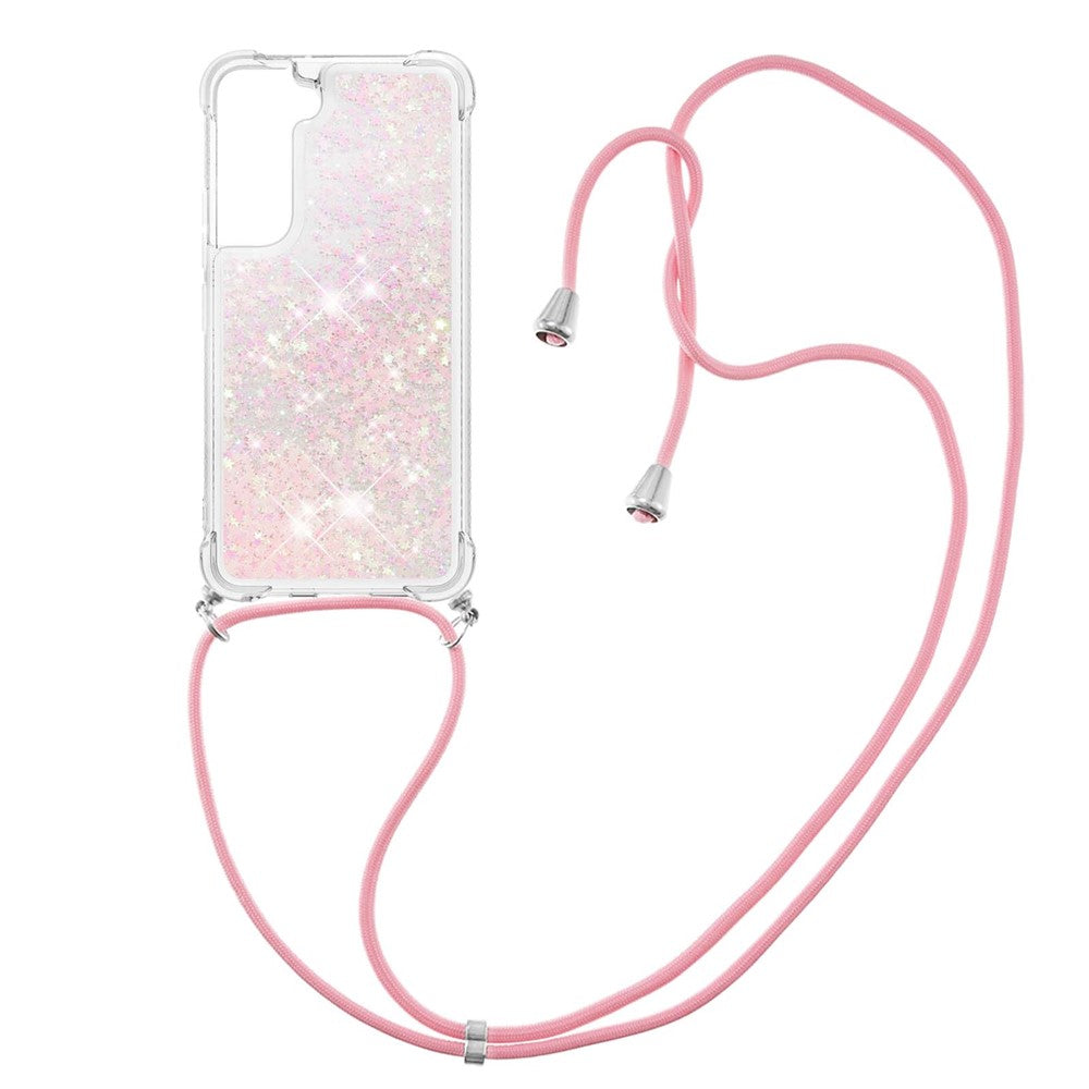 Glitter Quicksand Clear Soft TPU Phone Case with Adjustable Lanyard for Samsung Galaxy S22 5G