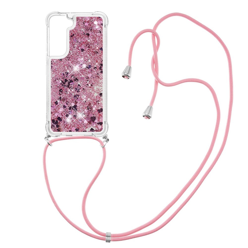 Glitter Quicksand Clear Soft TPU Phone Case with Adjustable Lanyard for Samsung Galaxy S22 5G