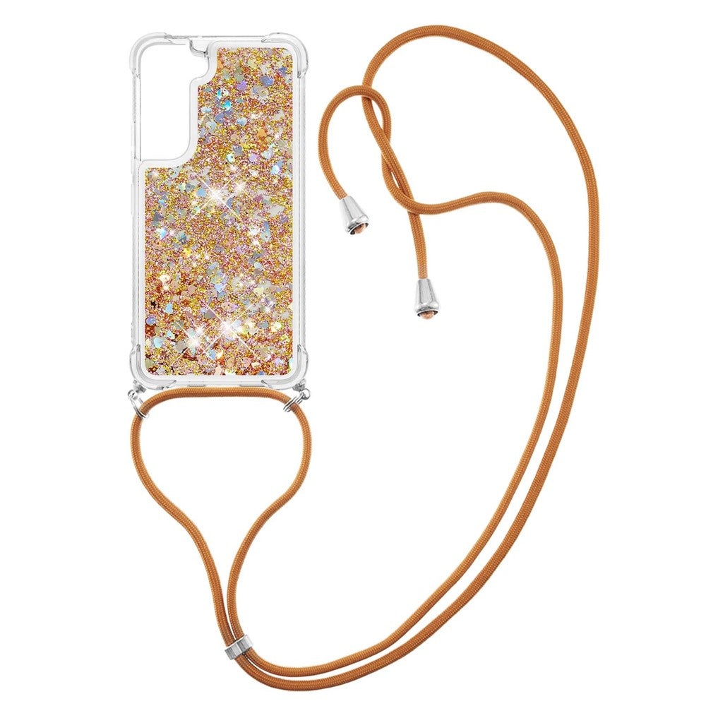 Glitter Quicksand Clear Soft TPU Phone Case with Adjustable Lanyard for Samsung Galaxy S22 5G