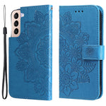 Stylish Phone Case Imprint Flower Pattern PU Leather Stand Wallet Flip Protective Shell with Strap for Samsung Galaxy S22 5G