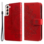 Stylish Phone Case Imprint Flower Pattern PU Leather Stand Wallet Flip Protective Shell with Strap for Samsung Galaxy S22 5G