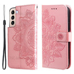 Stylish Phone Case Imprint Flower Pattern PU Leather Stand Wallet Flip Protective Shell with Strap for Samsung Galaxy S22 5G