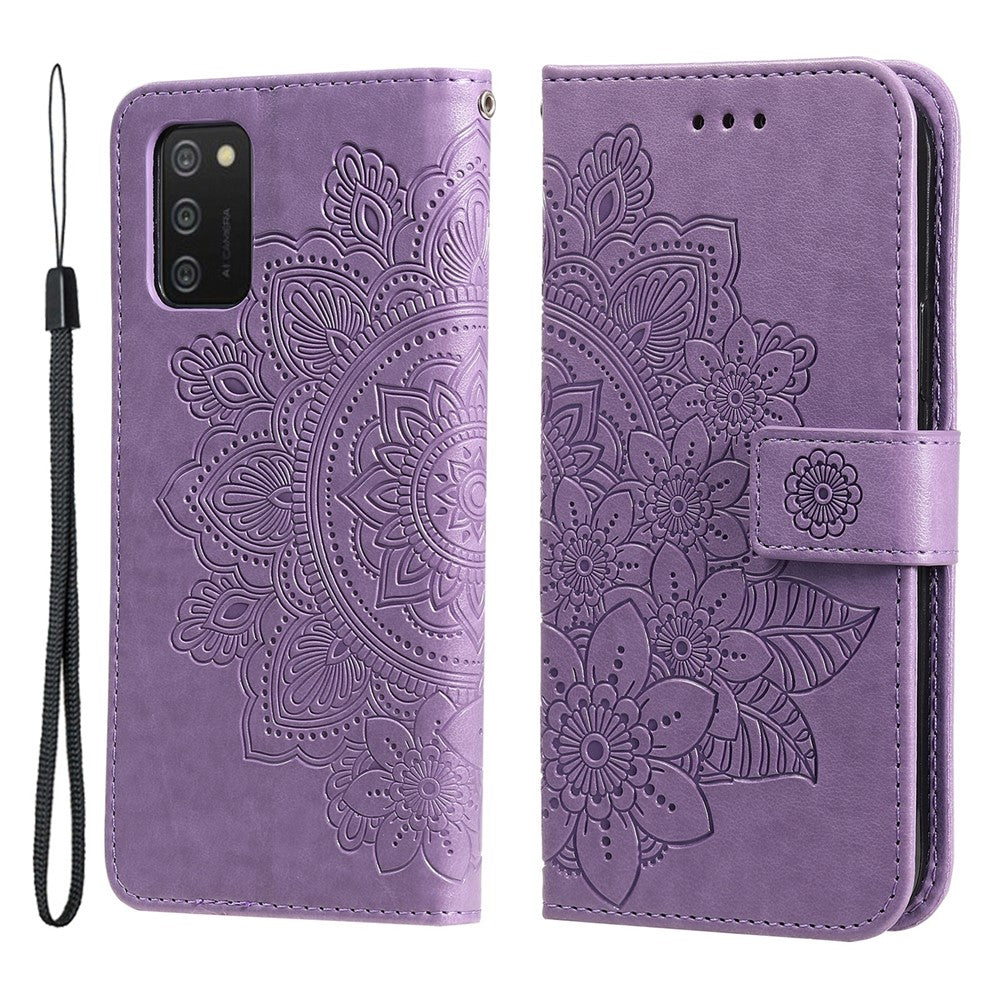 Etui med blomsterprint, TPU+PU-læder, stander, kortholder og snor til Samsung Galaxy A03s (164.2mm)