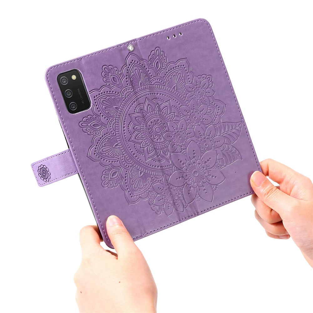 Etui med blomsterprint, TPU+PU-læder, stander, kortholder og snor til Samsung Galaxy A03s (164.2mm)