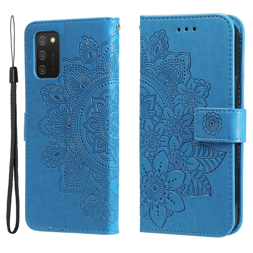 Etui med blomsterprint, TPU+PU-læder, stander, kortholder og snor til Samsung Galaxy A03s (164.2mm)