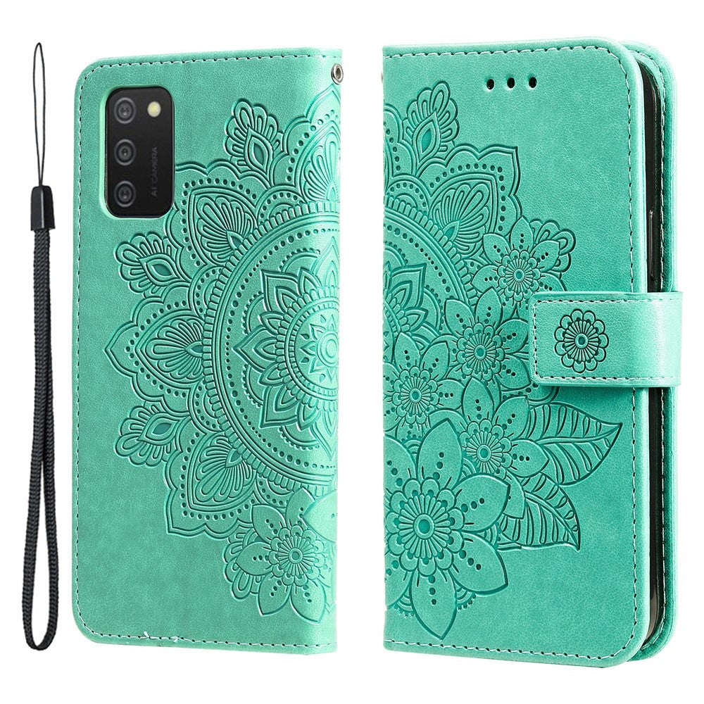 Etui med blomsterprint, TPU+PU-læder, stander, kortholder og snor til Samsung Galaxy A03s (164.2mm)