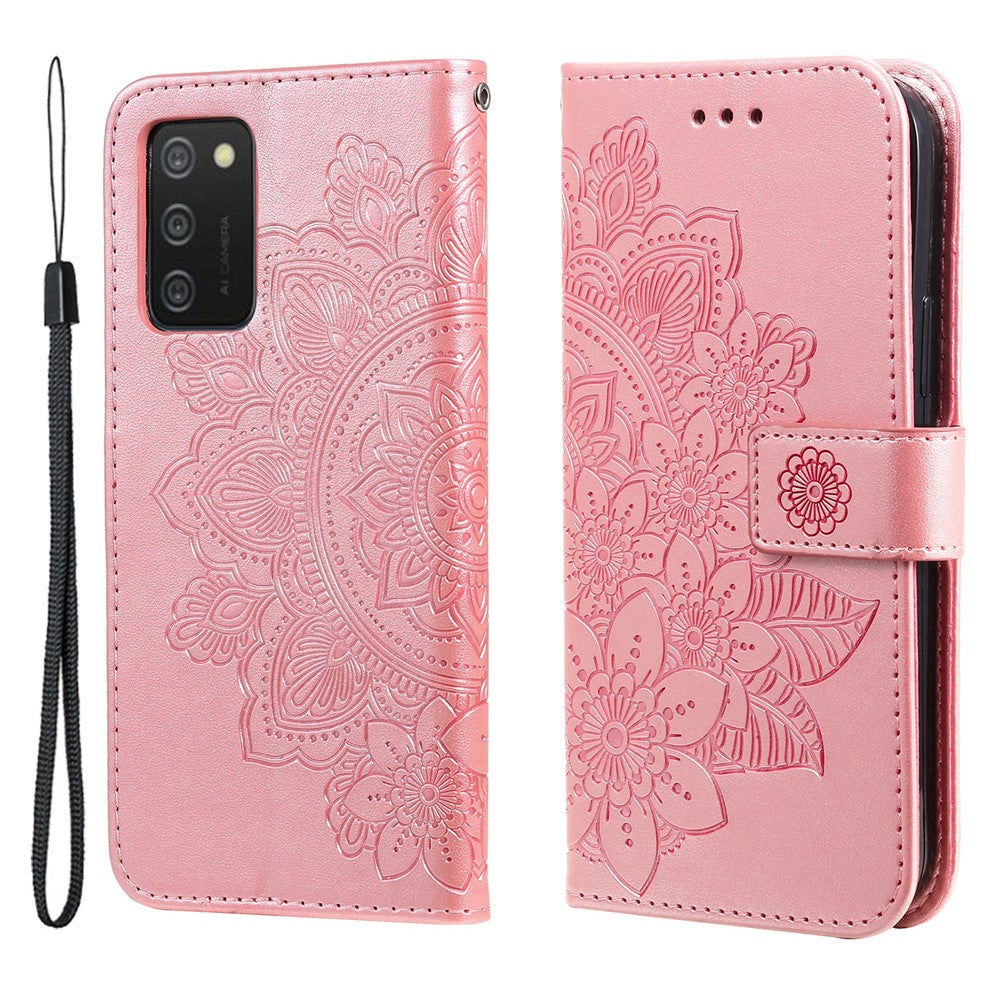 Etui med blomsterprint, TPU+PU-læder, stander, kortholder og snor til Samsung Galaxy A03s (164.2mm)