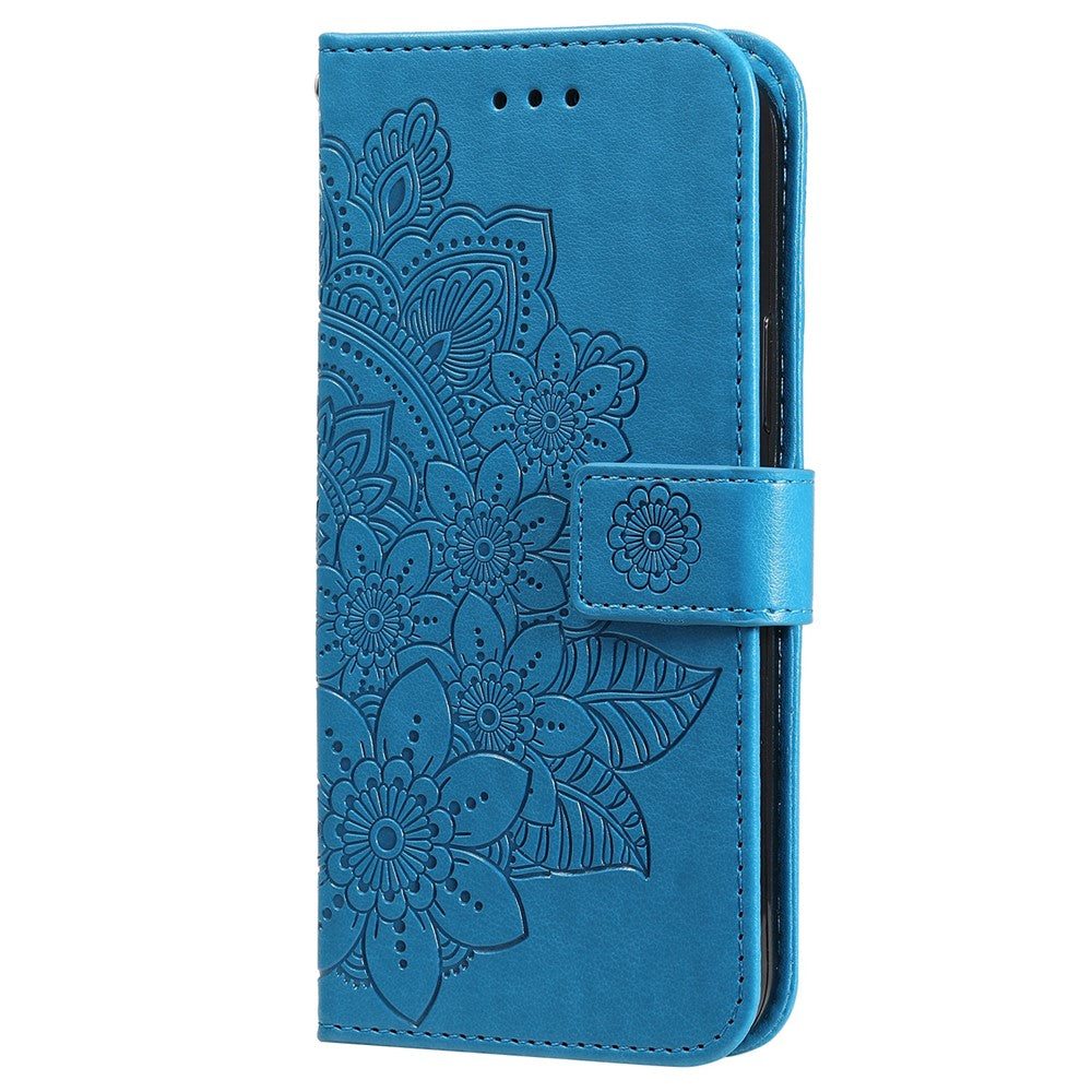 Telefoncover Flip Mobiltelefonetui med præget blomstermønster TPU+PU-læder standerpung med snor til Samsung Galaxy M52 5G