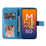 Telefoncover Flip Mobiltelefonetui med præget blomstermønster TPU+PU-læder standerpung med snor til Samsung Galaxy M52 5G