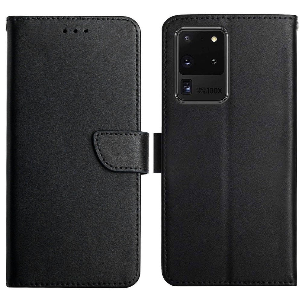 Solid Color Nappa Texture Case Wallet Genuine Leather Fingerprint-proof Scratch-proof Phone Cover with Stand for Samsung Galaxy S20 Ultra