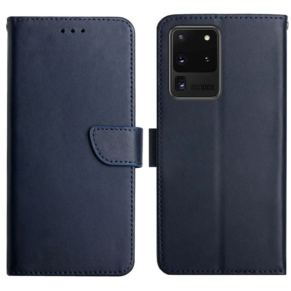 Solid Color Nappa Texture Case Wallet Genuine Leather Fingerprint-proof Scratch-proof Phone Cover with Stand for Samsung Galaxy S20 Ultra