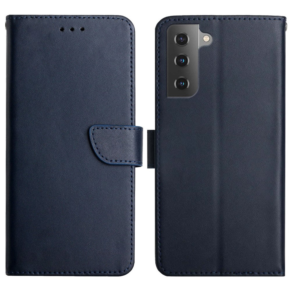 Solid Color Nappa Texture Case Wallet Genuine Leather Drop-proof Phone Shell Case with Stand for Samsung Galaxy S22+ 5G