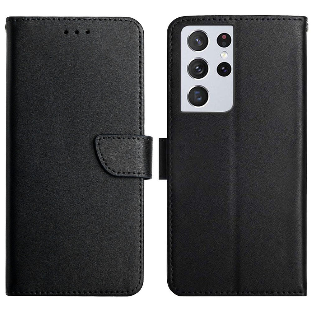 Solid Color Nappa Texture Protective Case Magnetic Closure Wallet Folio Flip Genuine Leather Phone Cover with Stand for Samsung Galaxy S21 Ultra 5G