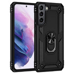 Shockproof Ring Holder Kickstand Design PC + TPU + Metal Hybrid Phone Cover Shell for Samsung Galaxy S22 5G 5G