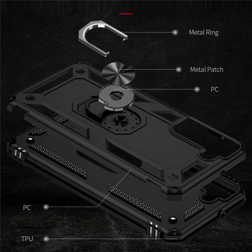 Shockproof Ring Holder Kickstand Design PC + TPU + Metal Hybrid Phone Cover Shell for Samsung Galaxy S22 5G 5G