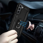 Shockproof Ring Holder Kickstand Design PC + TPU + Metal Hybrid Phone Cover Shell for Samsung Galaxy S22 5G 5G