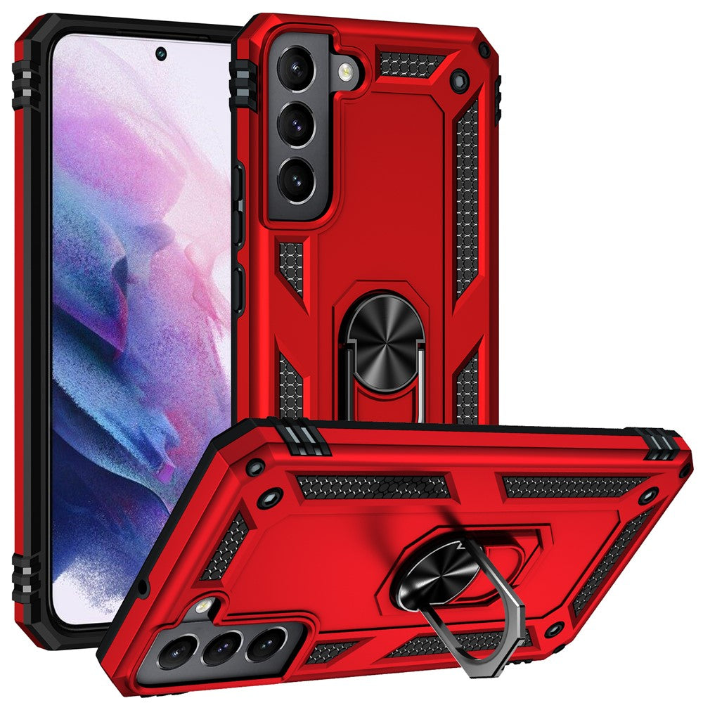 Hard Anti-scratch Phone Shell Ring Holder Kickstand Design PC + TPU + Metal Hybrid Phone Cover for Samsung Galaxy S22+ 5G