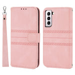 Skin-touch Feeling Surface PU Leather and TPU Imprinted Pattern Wallet Phone Case Cover with Stand for Samsung Galaxy S22 5G