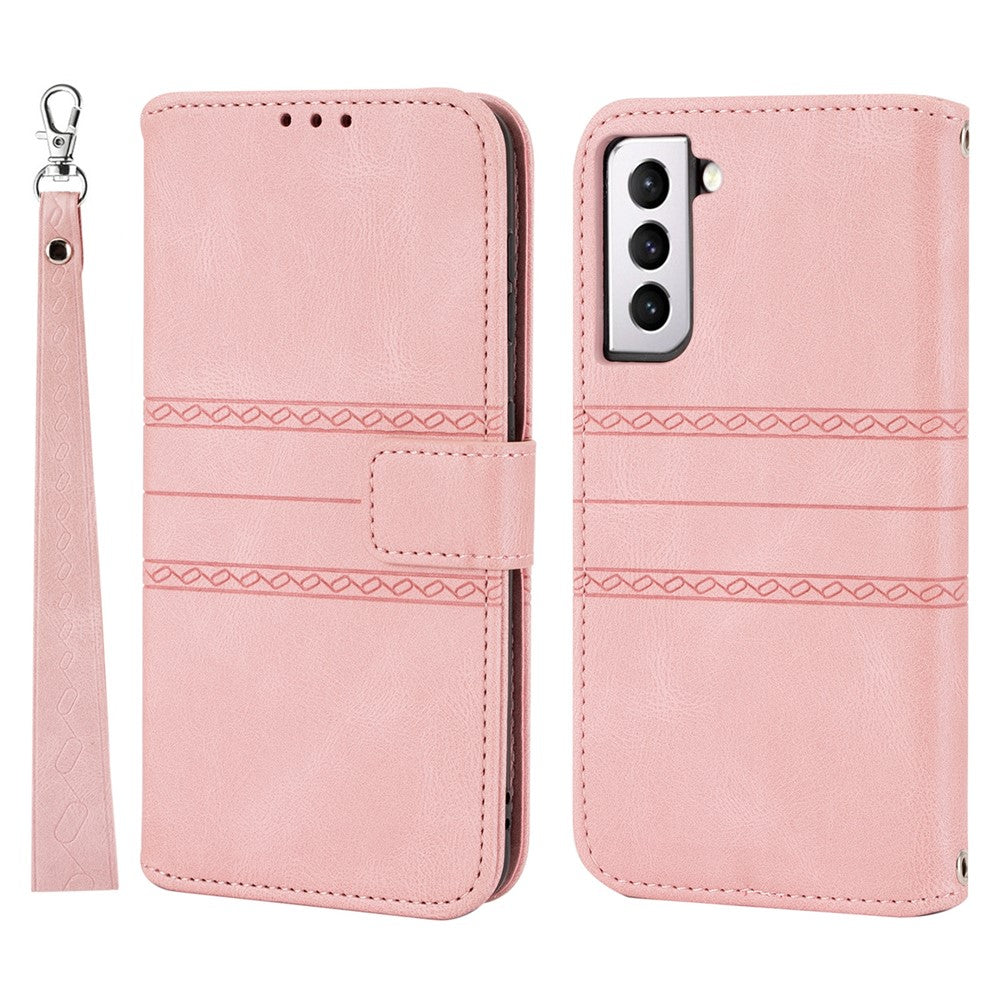 Skin-touch Feeling Surface PU Leather and TPU Imprinted Pattern Wallet Phone Case Cover with Stand for Samsung Galaxy S22 5G