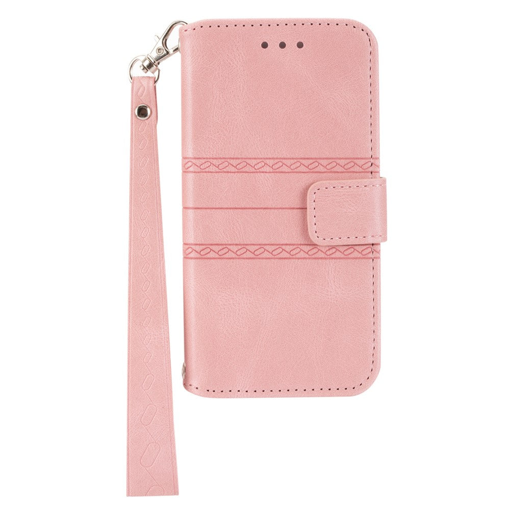 Skin-touch Feeling Surface PU Leather and TPU Imprinted Pattern Wallet Phone Case Cover with Stand for Samsung Galaxy S22 5G