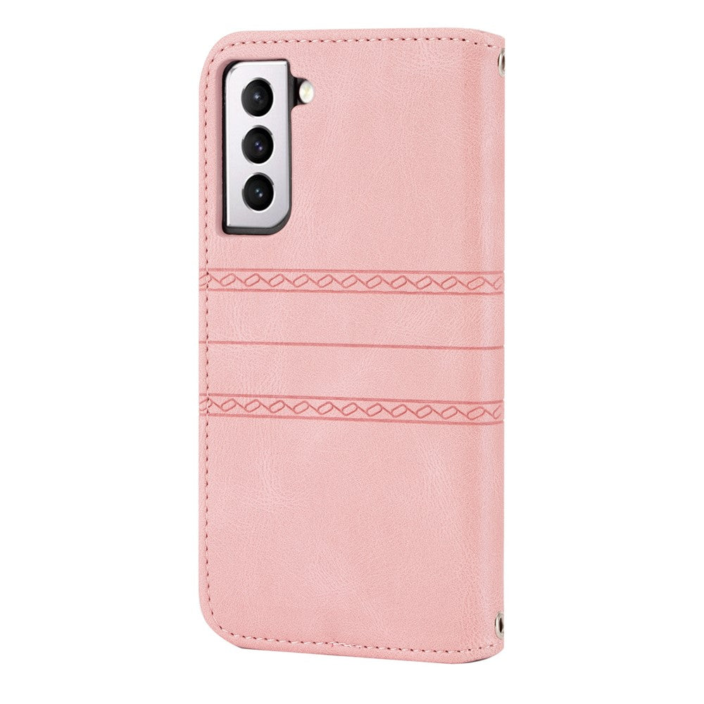 Skin-touch Feeling Surface PU Leather and TPU Imprinted Pattern Wallet Phone Case Cover with Stand for Samsung Galaxy S22 5G