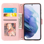 Skin-touch Feeling Surface PU Leather and TPU Imprinted Pattern Wallet Phone Case Cover with Stand for Samsung Galaxy S22 5G