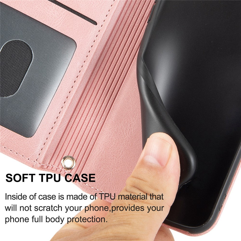 Skin-touch Feeling Surface PU Leather and TPU Imprinted Pattern Wallet Phone Case Cover with Stand for Samsung Galaxy S22 5G