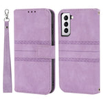 Skin-touch Feeling Surface PU Leather and TPU Imprinted Pattern Wallet Phone Case Cover with Stand for Samsung Galaxy S22 5G
